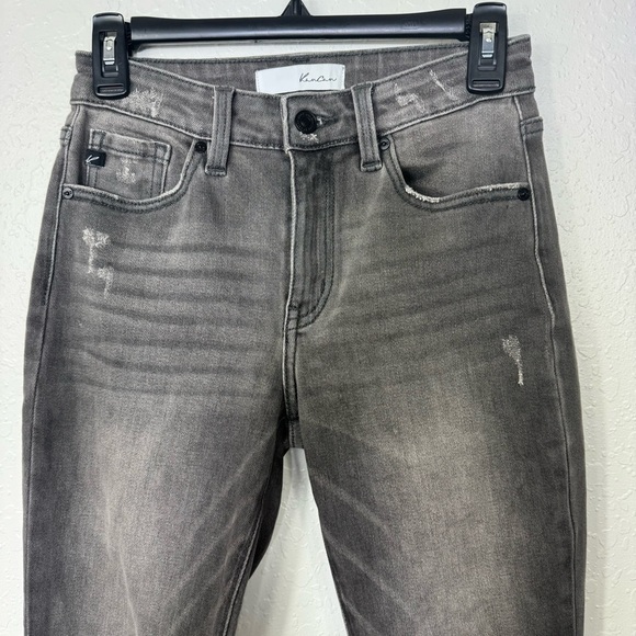 Kancan jeans distressed size 5 raw hem straight leg Women's charcoal Gray Jeans - Picture 5 of 8